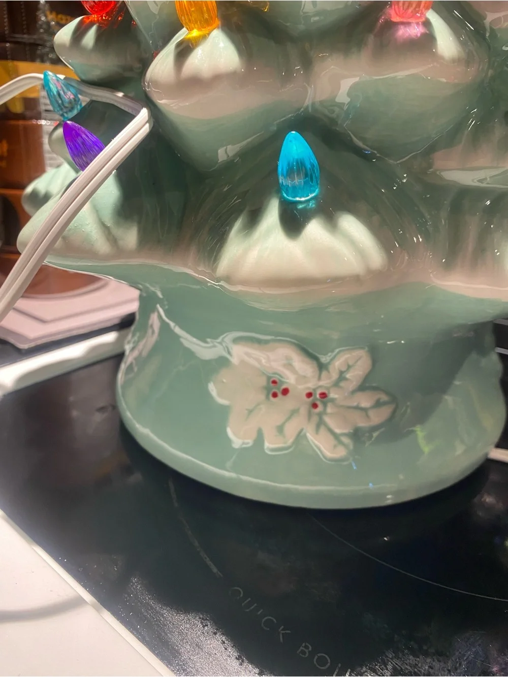 Vintage Ceramic Light-Up Holiday Tree - Mint Green with Multicolor Lights